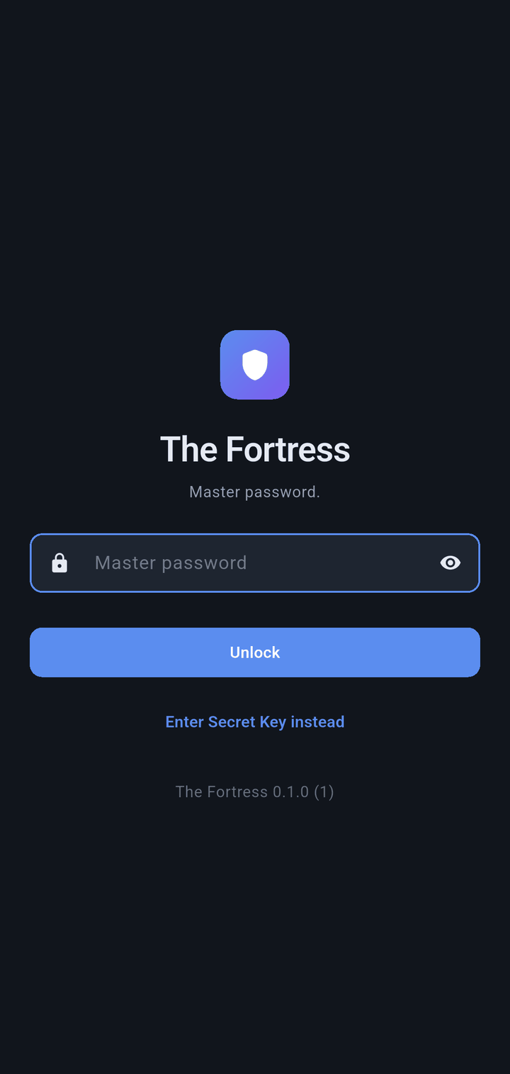 The unlock screen, asking for the master password